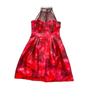 Maggy London Floral Jacquard Red Roses Dress